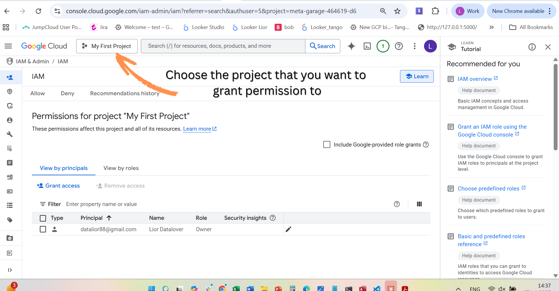 Choose project in GCP Console