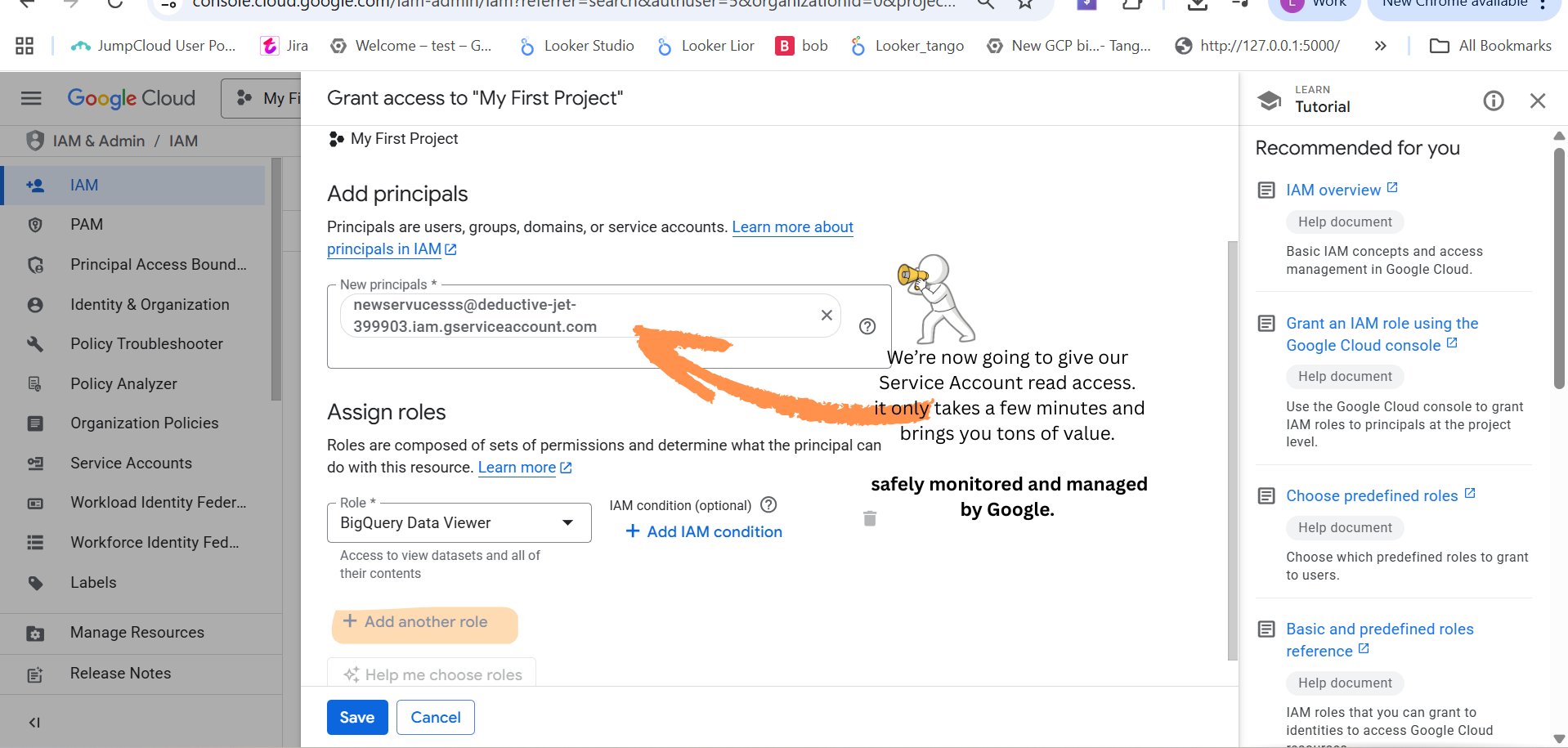 Enter service account email